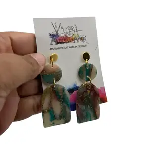 Artfully Ag Marbled Blue and Maroon Earrings Handmade Art with Intention Unique Design Jewelry