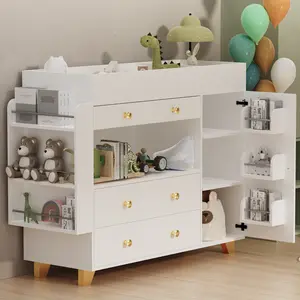 Nursery Dresser with Baby Changing Table, Modern Diaper Changing Station,Dresser for Nursery with 3 Drawers & Shelves, Storage Crib with Changing Table, White