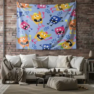 Cute Cartoon Monster Pattern Tapestry, Stylish Room Flag, Unique Wall Art For Living Room And Bedroom, Soft And Durable For Kids And Adults Daily Holiday Birthday Gift Bedroom Decoration