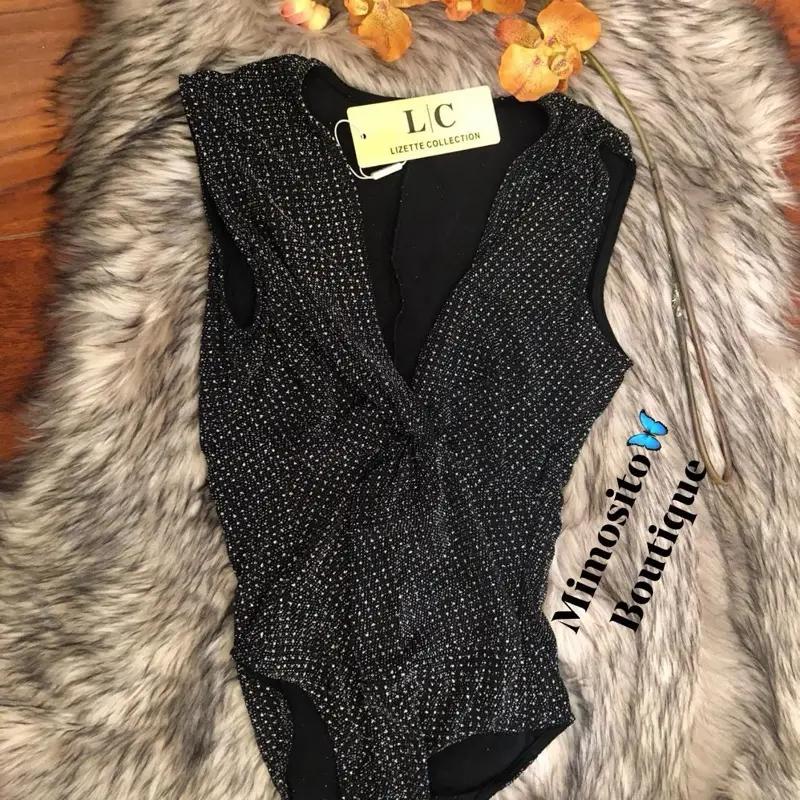 Women’s Black Rhinestones Bodysuit