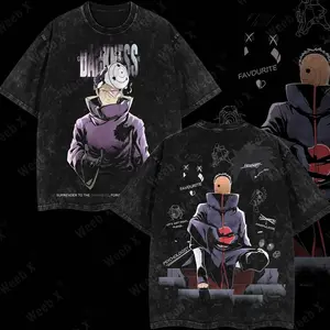 [Weeb X] Obito Uchiha "Surrender to Darkness" Washed Vintage Tee Double Sided Oversized Anime T-shirt Heavyweight Cotton, Naruto Akatsuki Merch Grunge Streetwear Fit UFD
