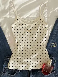 Summer Women's Fashion Polka Dot Tank Top, Slim-Fitting Casual Daily Commute Wear, Perfect for Shopping and Office