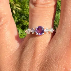 Amethyst Silver Ring with Cubic Zirconia | Round Purple Gemstone Ring | Sterling Silver Cluster Ring | February Birthstone | Dainty Gift for Her