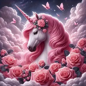 Large Pink Unicorn Diamond Painting Kit - Enchanting Full Round Drill Mosaic with Lush Roses and Starry Sky, Handcrafted Art Home Decor, Ideal Gift. Perfect for Beginners to Experts, New Arrival, Diy Kits