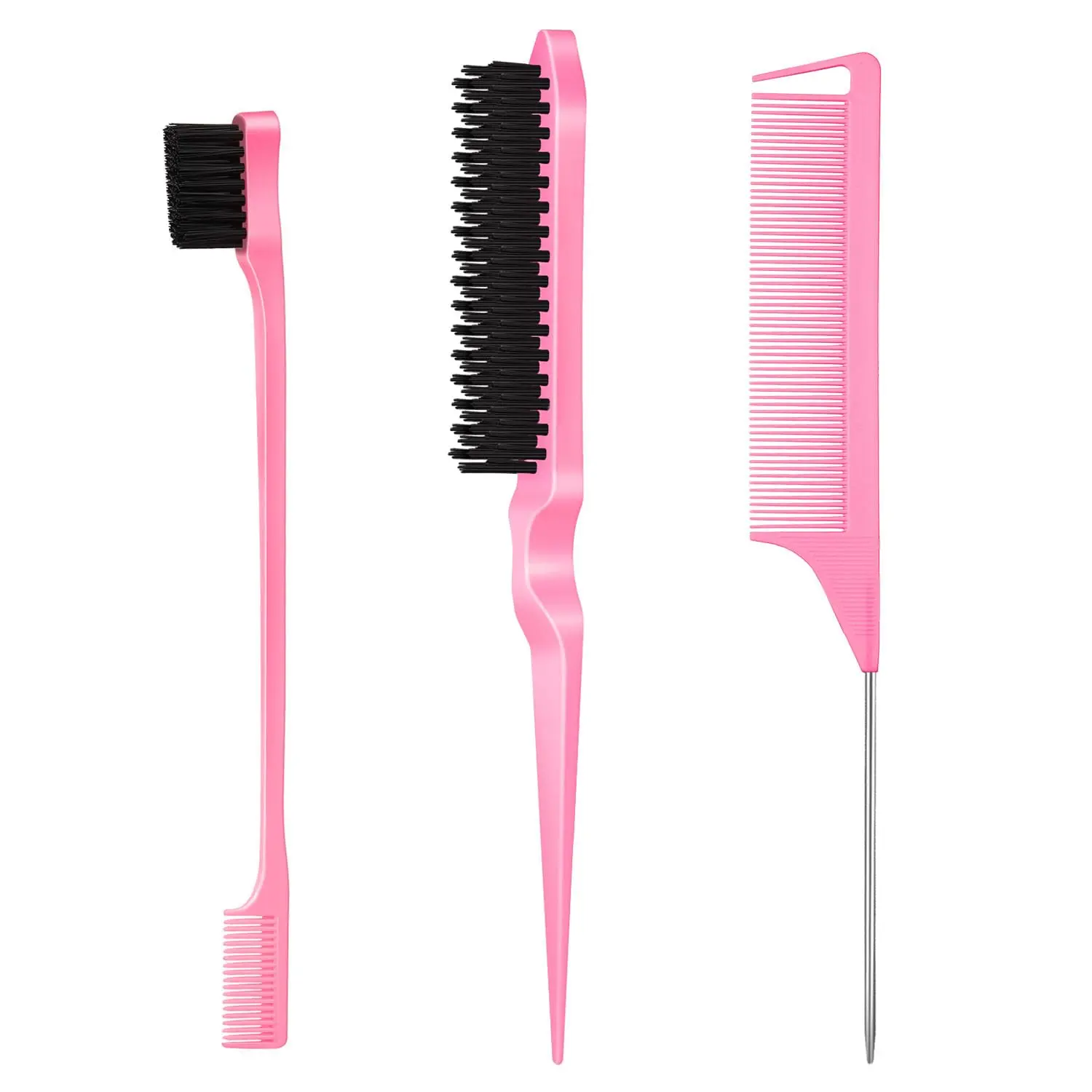 Summer Spring Gift  3 Pcs Slick Back Hair Brush, Rat Tail Comb, Edge | Bristle Brush, Hair Accessories for Girls, Kids, Toddlers Sleek Ponytail/Bun, Edge Control and Smoothing Baby Hair & Flyaways