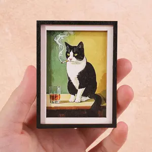 1PC Funny Cat Refrigerator Magnet, Mini Photo Frame Decorative Fridge Magnet, Cat Smoking Element, Home Decor, Decoration, Great Holiday Gift, Photo Magnets