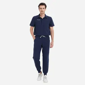 Menswear & Underwear Men's Special Clothing Workwear & Uniforms Polo Scrubs Set Top, Plain, Summer, 72% Polyester, 21% Rayon, 7% Spandex