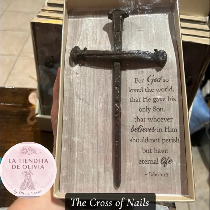 Cast Iron Cross of Nails Religious Decor, John 3:16 Verse, 4.25in W x 7.75in L Home Decor Accent
