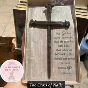 Cast Iron Cross of Nails Religious Decor, John 3:16 Verse, 4.25in W x 7.75in L Home Decor Accent