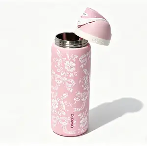 Owala 32oz Vibrant Pink Floral Design Insulated Tumbler - Leak-Proof Straw Lid, All-Day Chill, Portable Travel Mug Water Bottle for Home & Outdoor Use, Stylish Kitchenware Drinkware, Bottle Water outdoorfun