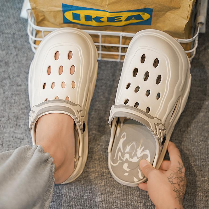 Men’s Summer Thick Sole Hollow Out Clogs – Lightweight Breathable EVA Slip-On Beach Shoes, Trendy Comfort Sport Clog for Outdoor Casual Everyday Wear Men's Non-Slip