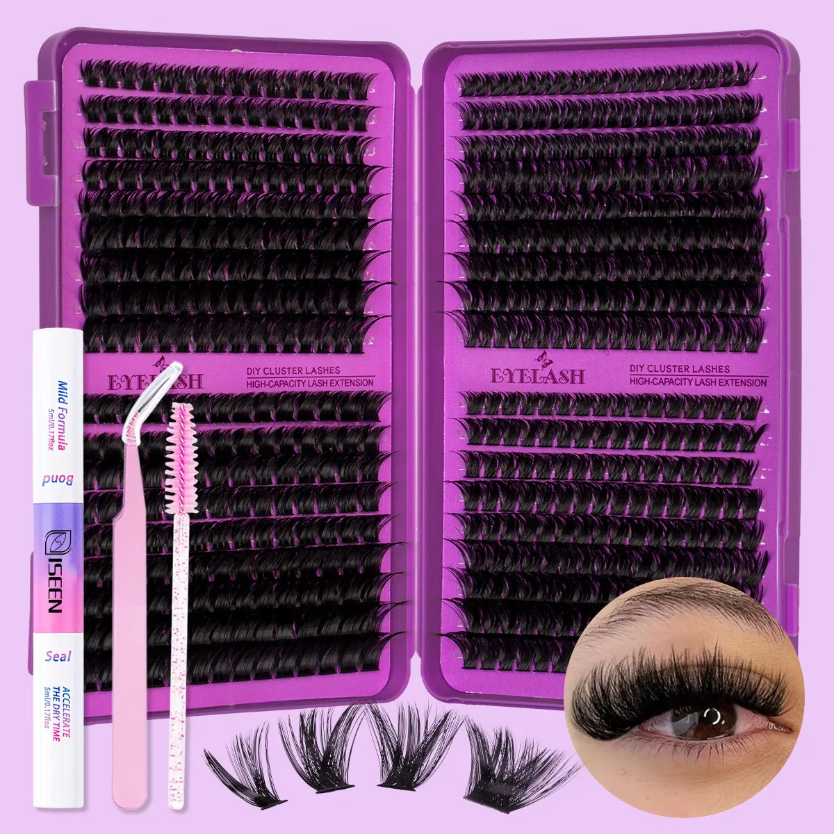 Natural Dense Eyelash Cluster Kit 30–60D / 50–100D / 80–150D, Soft Long-Lasting D-Curl Individual Lash Clusters, DIY Eyelash Extension Set with Eyelash Glue