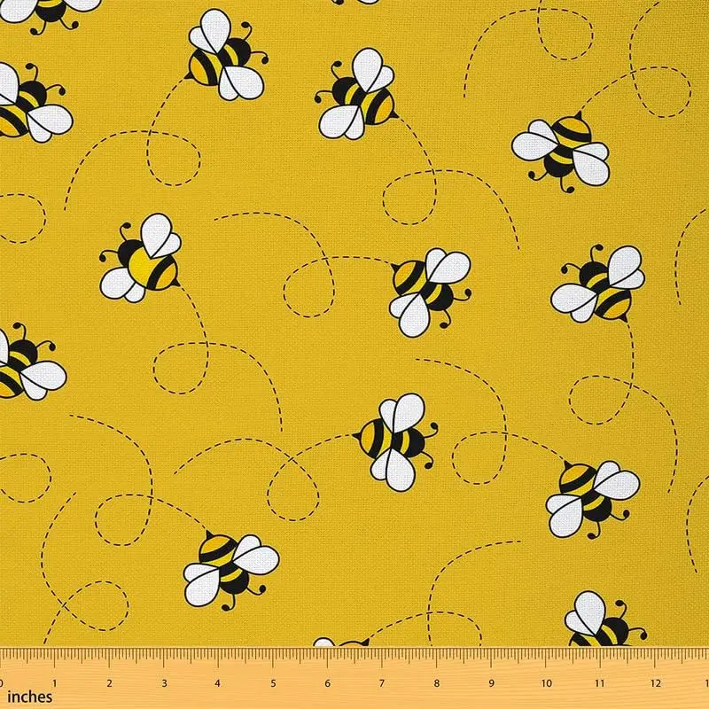 Bee Upholstery Fabric By The Yard,Cute Bee Animal Decorative Fabric for Upholstery and Home DIY Projects,Wild Natural Theme Waterproof Fabric, Bee Animal Design, Cute Bee Pattern