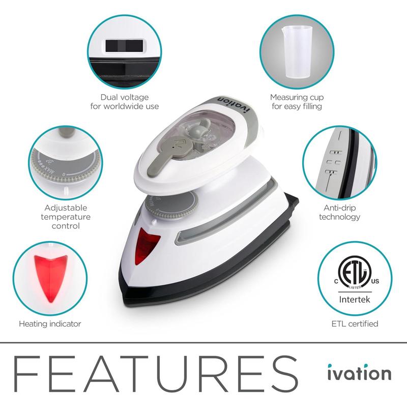 Ivation Travel Steam Iron, Dual Voltage Travel Iron & Clothes Steamer with Nonstick Soleplate & More