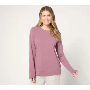 Denim & Co. Active Fleece Crew Neck Pullover with Button Detail