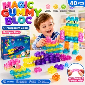 40 PCS Soft Building Blocks for Toddlers, Squishy Sensory Gummy Blocks Toy, Colorful Flexible Stacking Blocks, Montessori STEM Construction Set for Kids Fine Motor Skills