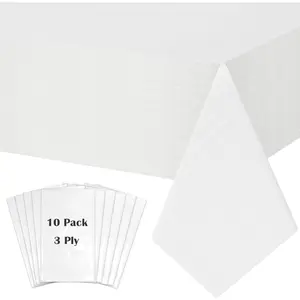 White Paper Tablecloths for Rectangle Tables 10 Pack, 54''x108'' Disposable Table Cloth for 3-9 Ft Tables, Paper & Plastic Party Table Cover for Birthday, Outdoor, Wedding, Banquet