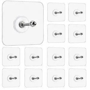 Heavy Duty Adhesive Wall Hooks, 15PCS No Nails Required Transparent Picture Hangers, Waterproof Reusable Screw-Free Hooks for Kitchen Bathroom Home Office