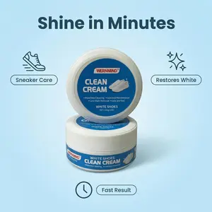WERNMIND No-Wash White Shoe Cleaner Cream with Sponge - 160g Gentle Formula for Leather & Sneakers - Removes Stains & Deep Cleaning