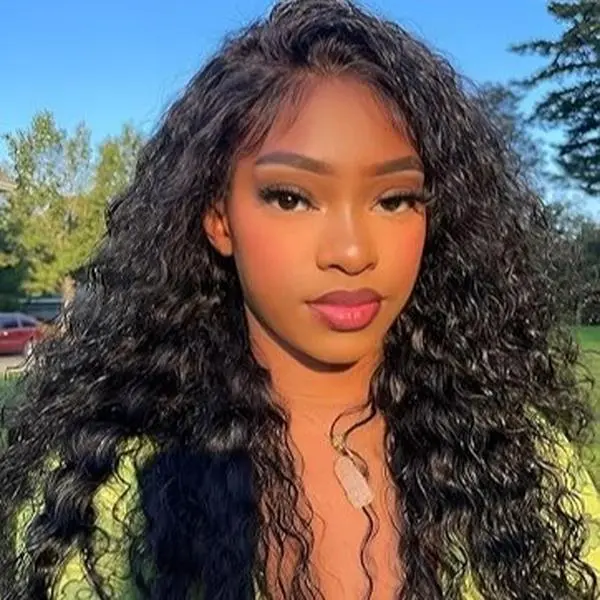 Female Mixed Hair Blend Human Hair Glueless 5x5 HD Lace Closure Wig, Pre-Plucked Pre-Cut Wear-and-Go Deep Wave, Adjustable for Black Women with Natural Hairline, Travel & Parties Use