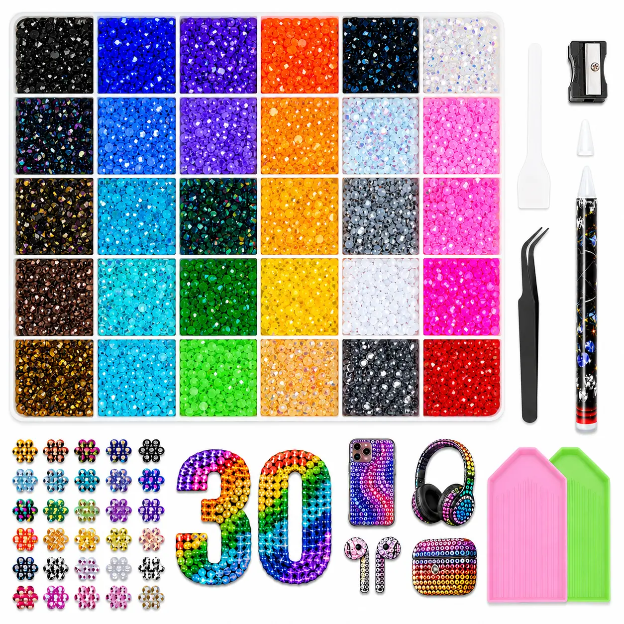 60-Color Set or 30-Color Set Resin Jelly Rhinestones for Bedazzling, 3mm 40000 Pcs Flatback Gems for Crafting, Bedazzling Kit for Clothing Shoes Nail Book Diamond Art christmas birthday gift bead phone case cover gifted tool jewelry dly synthetic