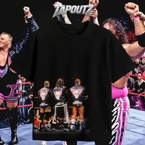 TAPOUTZ The Hart Foundation Heavy Cotton Unisex Shirt Bret Hart Owen Hart Hoodie WWE Vintage Tshirt For Wrestling Fan Short Sleeve Breathable Print Regular Fit True To Size Direct-To-Garment Print