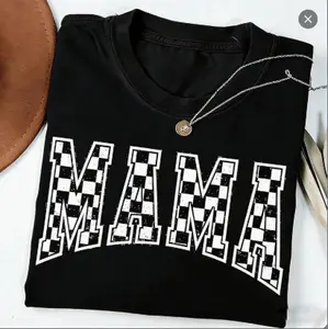 Checkered MAMA Graphic T-Shirt, Black and White Checkerboard Mom Casual Tee, Trendy Mama Life Cotton Top for Women, Mother's Day Gift for Mom, Retro Varsity Letter Mama Shirt.The best gift for Mom on Mother's Day