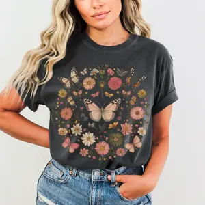 Vintage Butterfly Floral Comfort Colors Tee Aesthetic Graphic Shirt Casual Top Womenswear