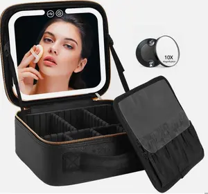 Travel Makeup Bag with LED Lighted Makeup Case with Mirror 3 Color Setting