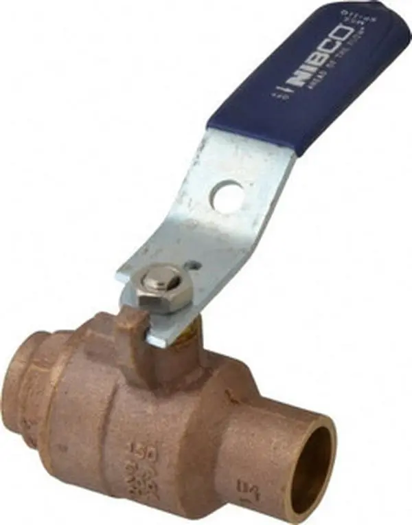 NIBCO 3/4" Bronze Full Port 2-Piece Standard Ball Valve, Inline 1-Way Flow, Soldered x Soldered Ends, Lever Handle, 600 WOG, 150 WSP NJ83H08, One Way Flow, Solder Ends