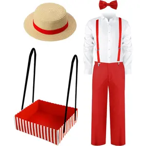 6 count Halloween Waiter Costume for Men,1950s Popcorn Vendor Costume Adult Movie Night Circus Costume