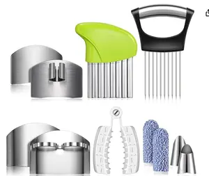 11 Pieces Finger Guard Set for Cutting Include 4 Stainless Steel Knife Cutting Protector 2 Thumb Guard Protector 2 Finger Cots Potato Butter Lettuce Crinkle Cutter Onion Holder Slicer Mandoline Slicer