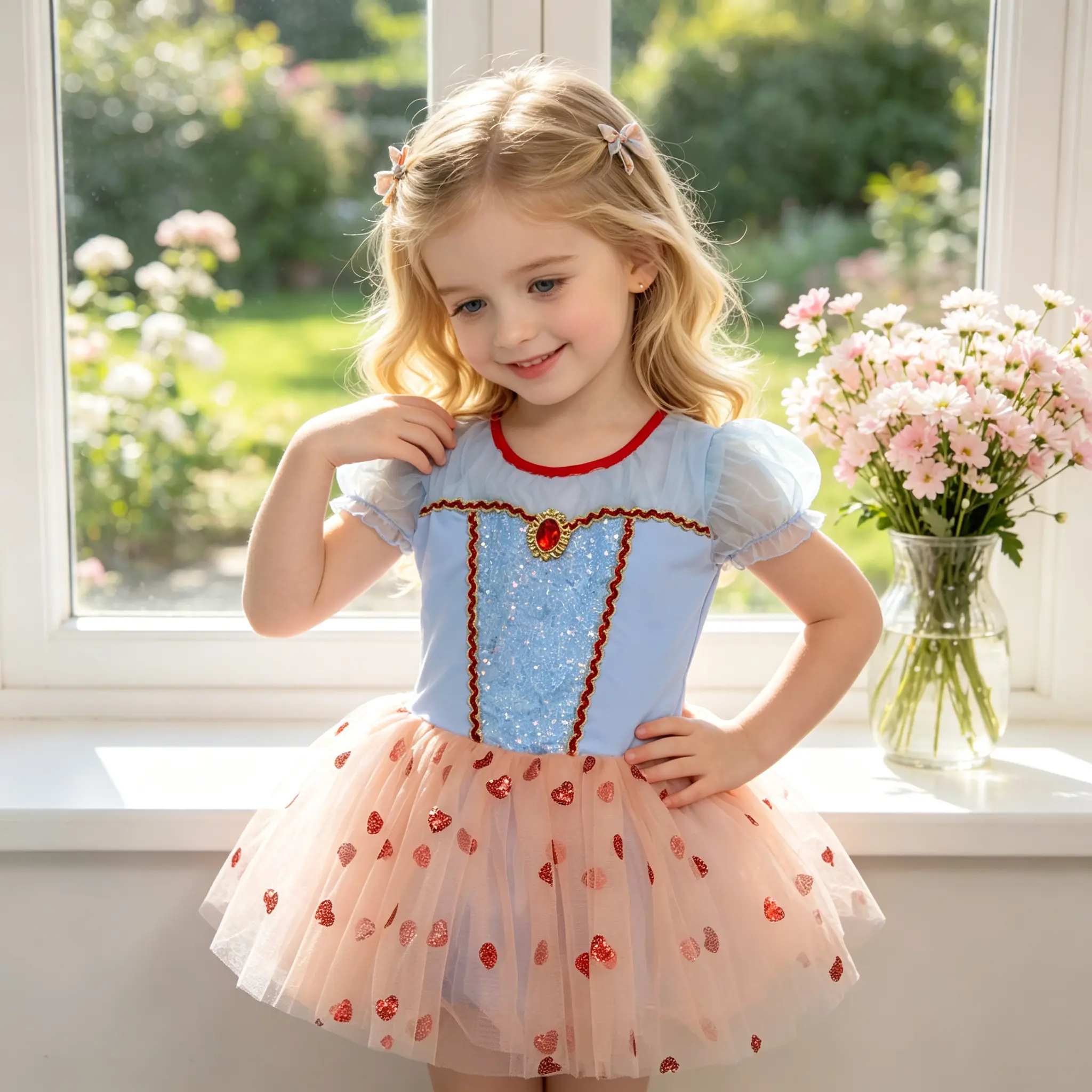 Girls Snow White Ballet Tutu Dress Puff Short Sleeve Kids Princess Ballerina Leotard Heart Glitter Tulle Skirt Dance Costume for Recital Birthday Party Dress Up