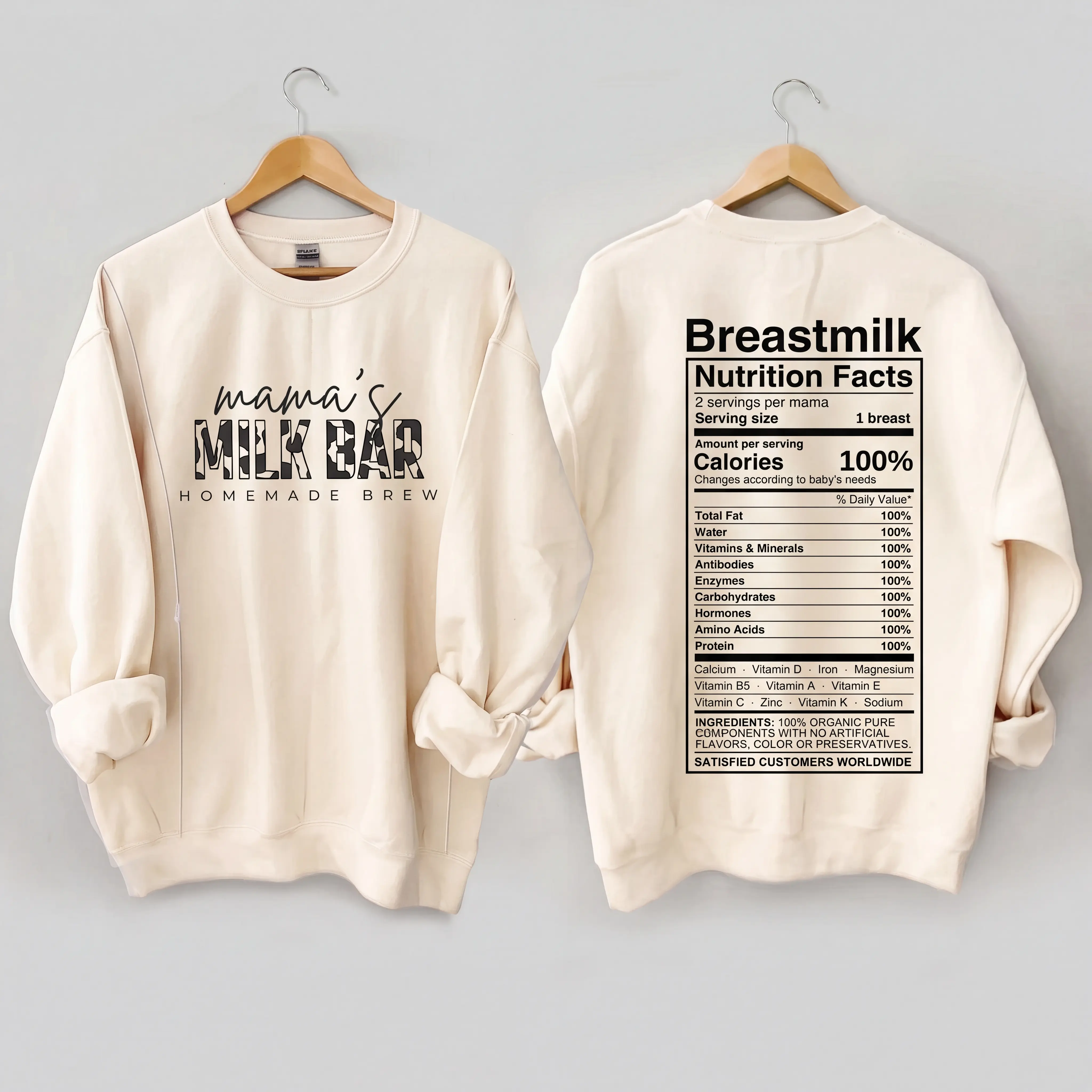 GIFTIFYMAMA Maternity Nursing Sweatshirt, Casual Loose-Fit "Mama's Milk Bar" Printed Cotton Blend Top for Postpartum Moms, Polyester, Mother's Day Gift, Printed Front, Regular, Crew Neck, Basic, Fashion, Clothes, Hoodie, Printed Top, Breast Milk Print