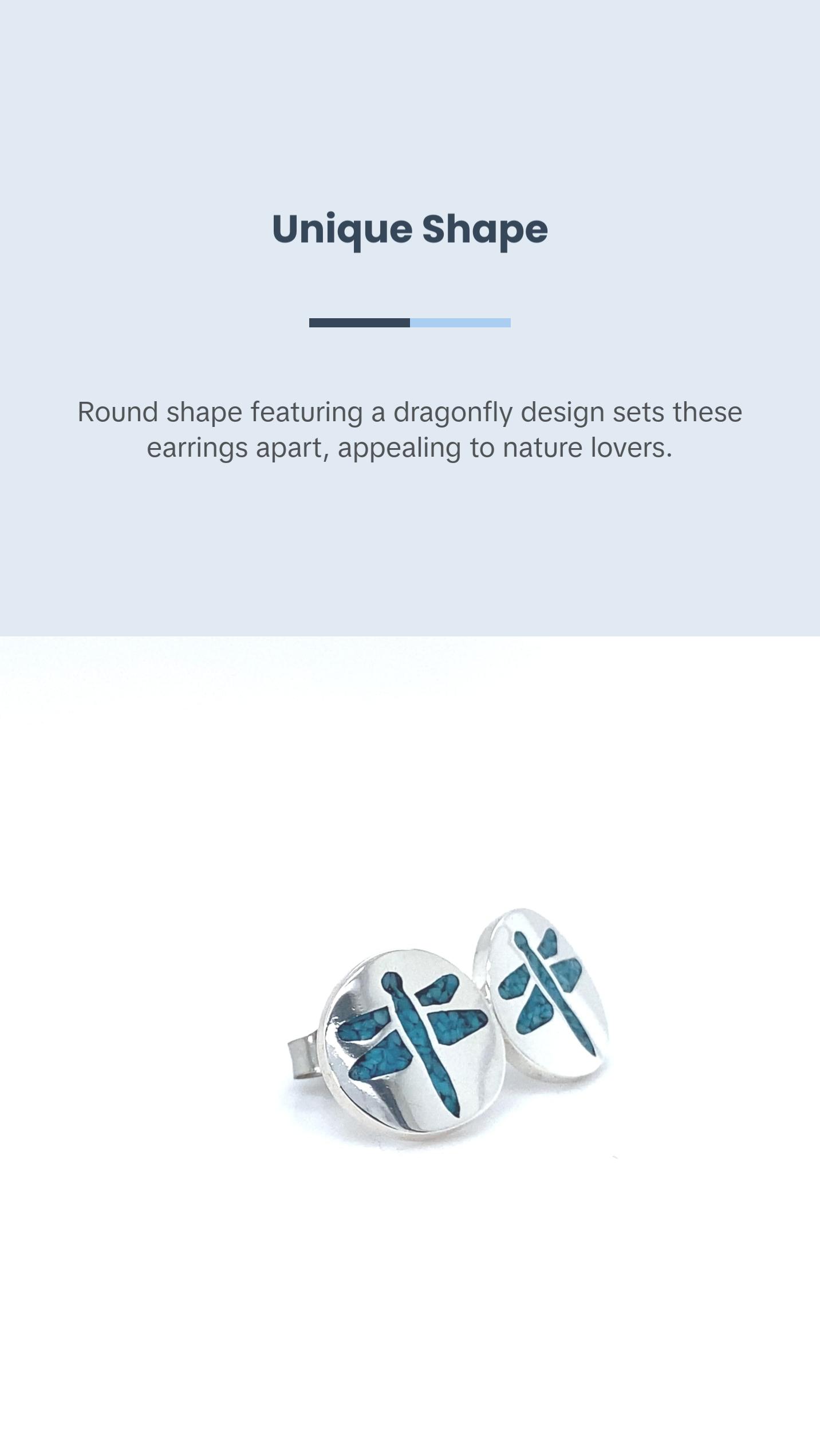 Sterling Silver and Turquoise Round Dragonfly Stud Earrings