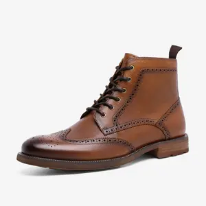【US13】DESAI Wingtip Zipper Leather Ankle Boots Men's Classic Soft Dress Boot Motorbike Hiking Walking Footwear Closed Toe  Fur Shoe Botas Para Hombres DS816301HL