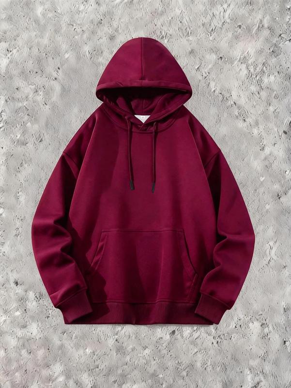 Men’s Solid Color Cotton Hoodie, Loose Fit Pullover Sweatshirt for Fall and Winter, Casual Versatile Menswear Top for Outdoor Activities, Daily Commute, Street Style and Comfortable Everyday Wear Operator