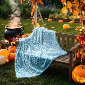 1 piece Blue abstract wavy line texture background themed flannel blanket - Modern design flannel blanket, suitable for sofas and beds, all-season use, super soft and warm, digital printing, 100% polyester material, machine washable, suitable for