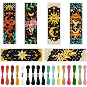 Tarot Divination Themed Cross Stitch Bookmark DIY Art Kit, 6 Counts/set Cross Stitch Fabric, Embroidery Floss, Embroidery Accessories, Geometric Embroidery Design, Suitable for Sewing Enthusiasts, DIY Craft Supplies