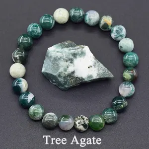 Genuine Tree Patterned Agates Beads Bracelet Woman Real Natural Moss Agates Bracelets Man Energy Stones for Healing Fengshui
