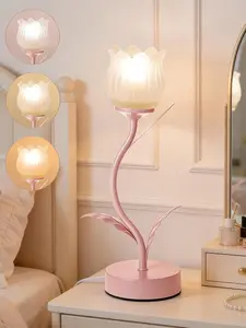 Tulips Flower Table Lamp,Cute 3 Colors Modes Vintage Bedside Flowers Night Light for Bedroom Living Room Office Girl's Room Nightstand Lighting LED Reading Tulip Desk Lamps Home Decor (Pink)