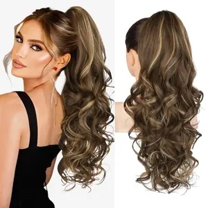 HIUSVO Ponytail Extension, 24" Claw Clip in Ponytail Extensions, Long Curly Wavy Hair Extension, Jaw Clip on Pony Tails Synthetic Hairpiece for Women