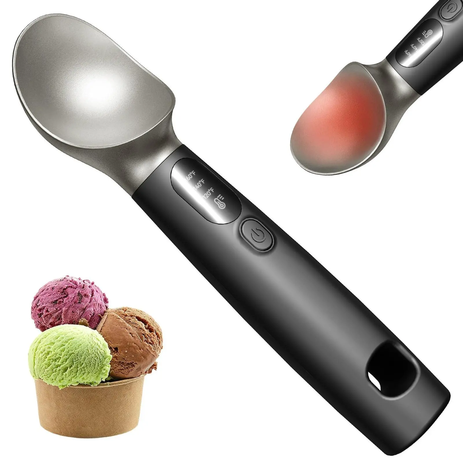 Electric Ice Cream Scoop, 2600mah Rechargeable, Anti-Freeze Hard Spoon, Ice Cream Spoons, 3 Temperature Settings, Ideal for Home Kitchen and Dessert Shop, Kitchen Gadgets