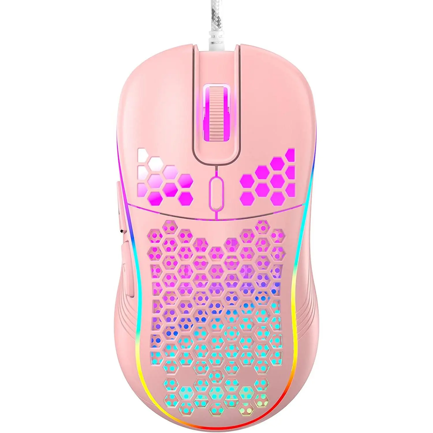 Honeycomb Wired Gaming  with RGB On/Off , 7200 Adjustable DPI,  Lightweight Design & High Precision Sensor for PC/ Gamers (Pink)