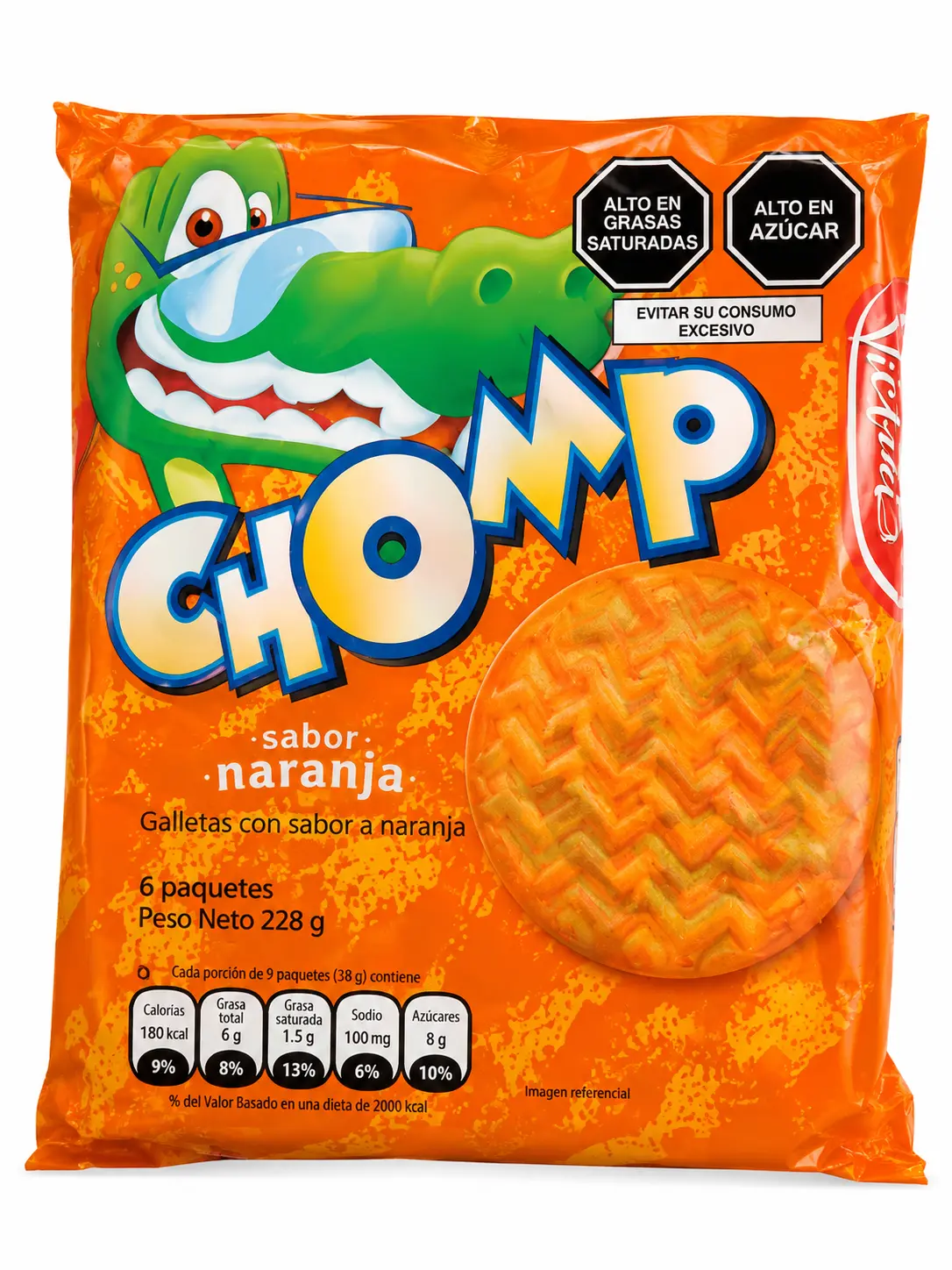 CHOMP Orange Flavor Cookies – Crispy Sweet Biscuits, 6 Individual Packs, 228g