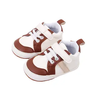 Newbron Baby Boys Retro Sneakers Pu Leather Rubber Sole Walking Shoes Toddler Non-Slip First Walkers Infant Slippers Crib Shoes