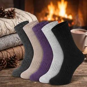 Women's Thermal Merino Wool Hiking Socks - Warm Winter Crew Cushion Work Boot Socks for Walking Outdoor Activities, Pack of 5 Pairs, Comfortable Breathable Moisture-Wicking Durable