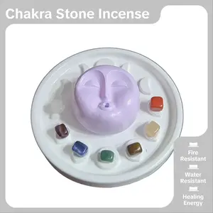 Crystal Enhanced Incense Launching Pad with 7 Natural Chakra Stones Infused for Healing Energy Fire Resistant Water Resistant Resoncrete Base