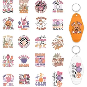 Halloween UVDTF Wrap Stickers, Retro Spooky Pumpkin UV DTF Wrap Stickers for Motel Keychain, Cute  UV DTF Transfer Sticker, Waterproof UVDTF Stickers Transfers for Hotel Keychain