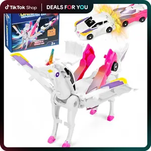 Hotfree Magnetic Unicorn Transformer Car Toy, 2-in-1 Magnetic Cars That Transform into Unicorn Deer and Flying Dragon, Automatic Collision Transforming Toy, Fun Robot STEM Toy Birthday Christmas Gift for Boys & Girls Transformation Magical Play